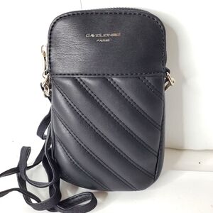 David Jones Black Leather Quilted Crossbody Purse